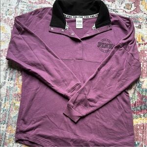 VS PINK Women’s Rugby Pullover Sweatshirt Purple Black Collar Long Sleeve